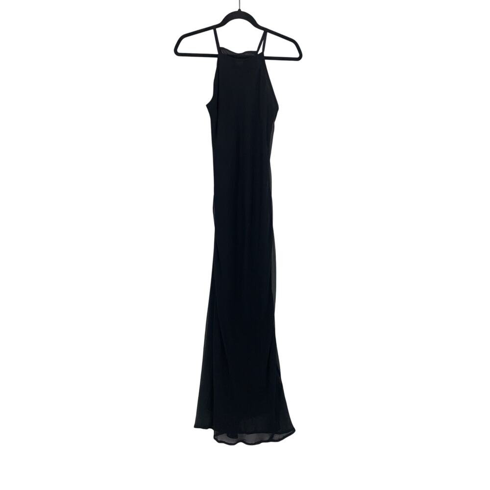 Vintage 90s Express Maxi Dress Womens XXS Black Halter Neck Sheer - Picture 1 of 6